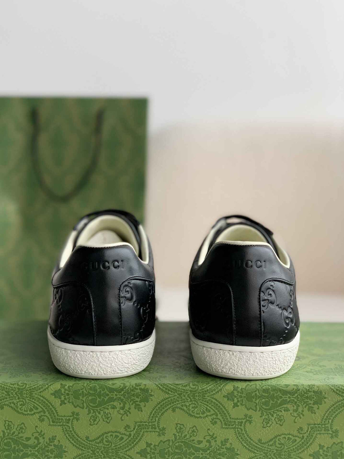 Gucci Ace Sneaker – Black GG Logo Leather
