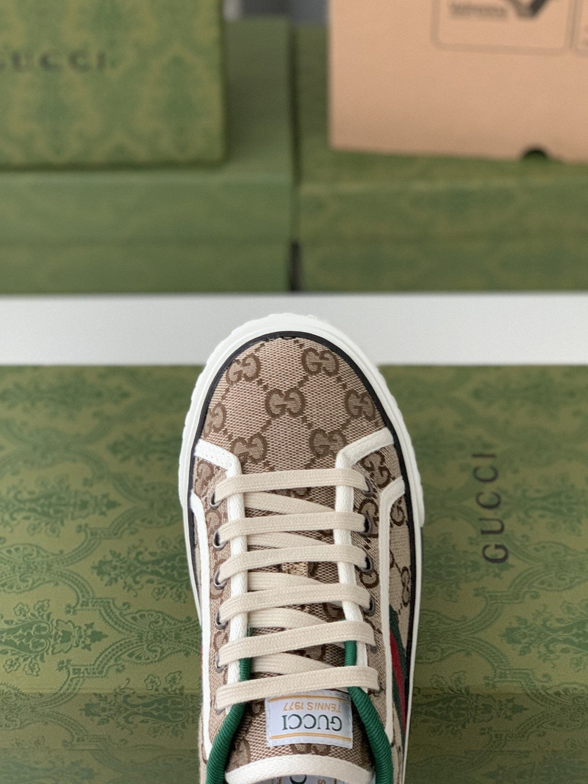 Gucci Tennis 1977 – Beige GG and White Stripe