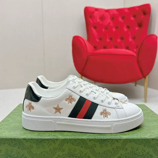 Gucci Ace Bee & Star Embroidered Logo White Leather