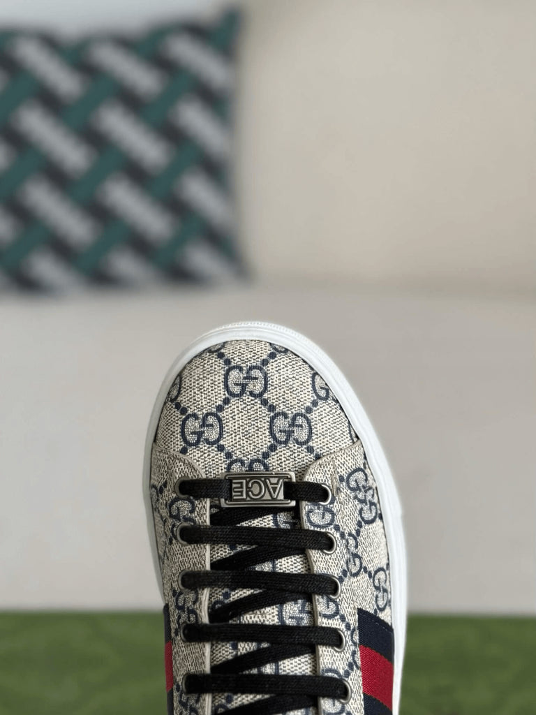 Gucci Ace Sneaker – Beige and Blue GG Supreme Canvas