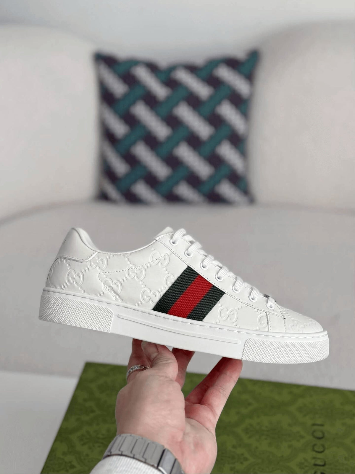 Gucci Ace Sneaker – White GG Logo Leather