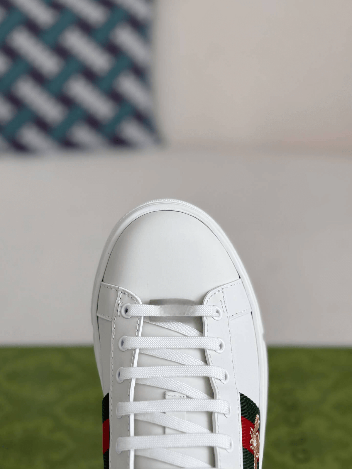 Gucci Ace-White Leather/Web Stripe with Bee