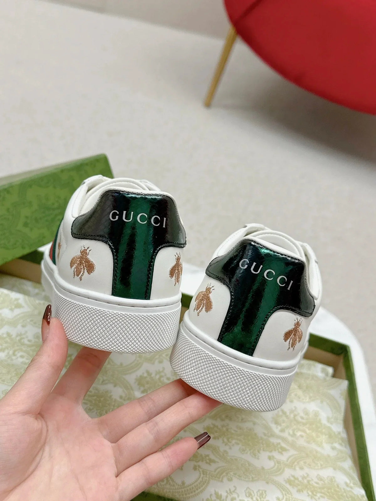 Gucci Ace Bee & Star Embroidered Logo White Leather