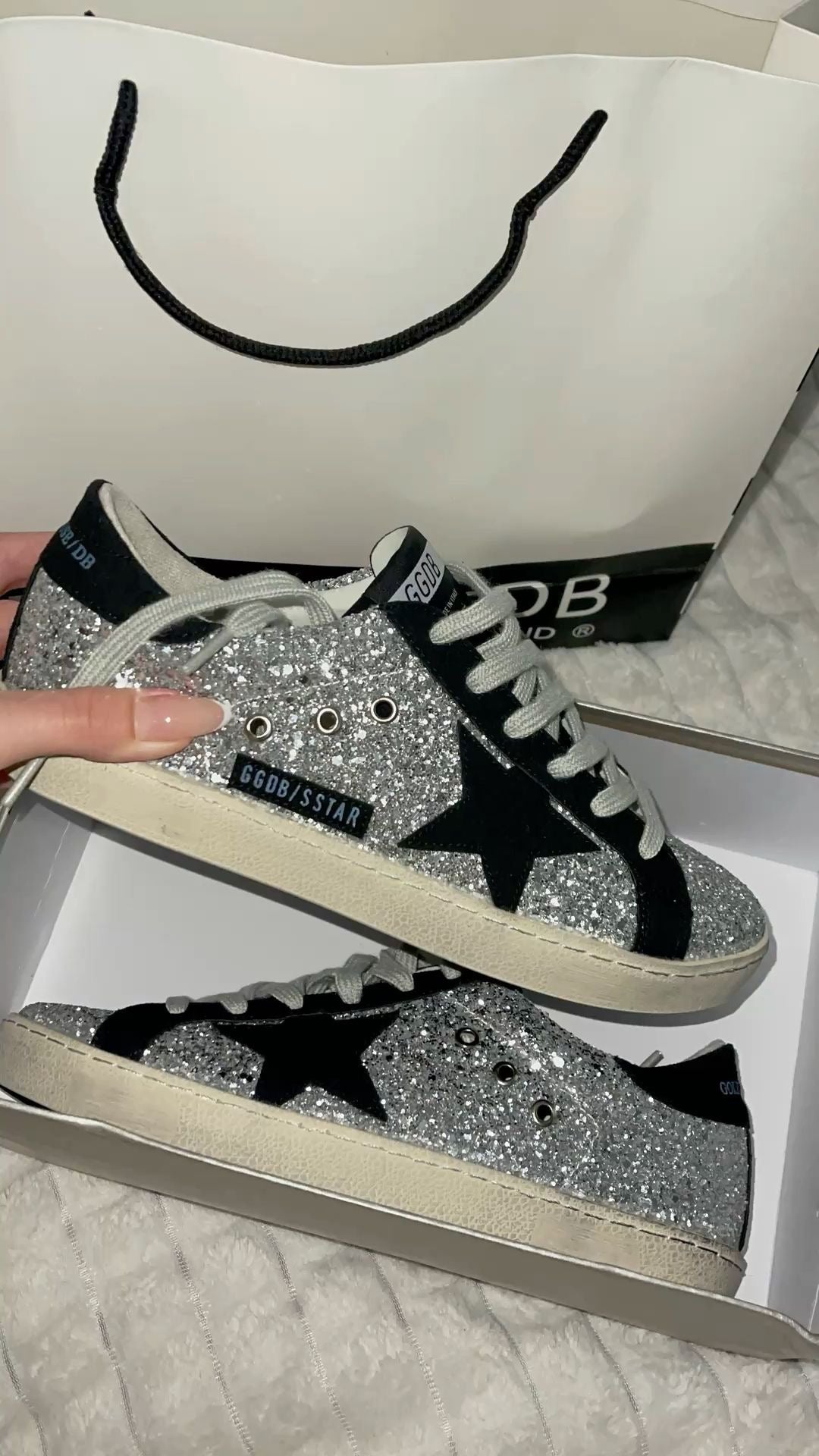 Golden Goose Super-Star Silver and Black Glitter