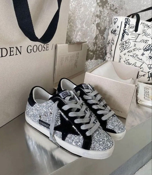 Golden Goose Super-Star Silver and Black Glitter