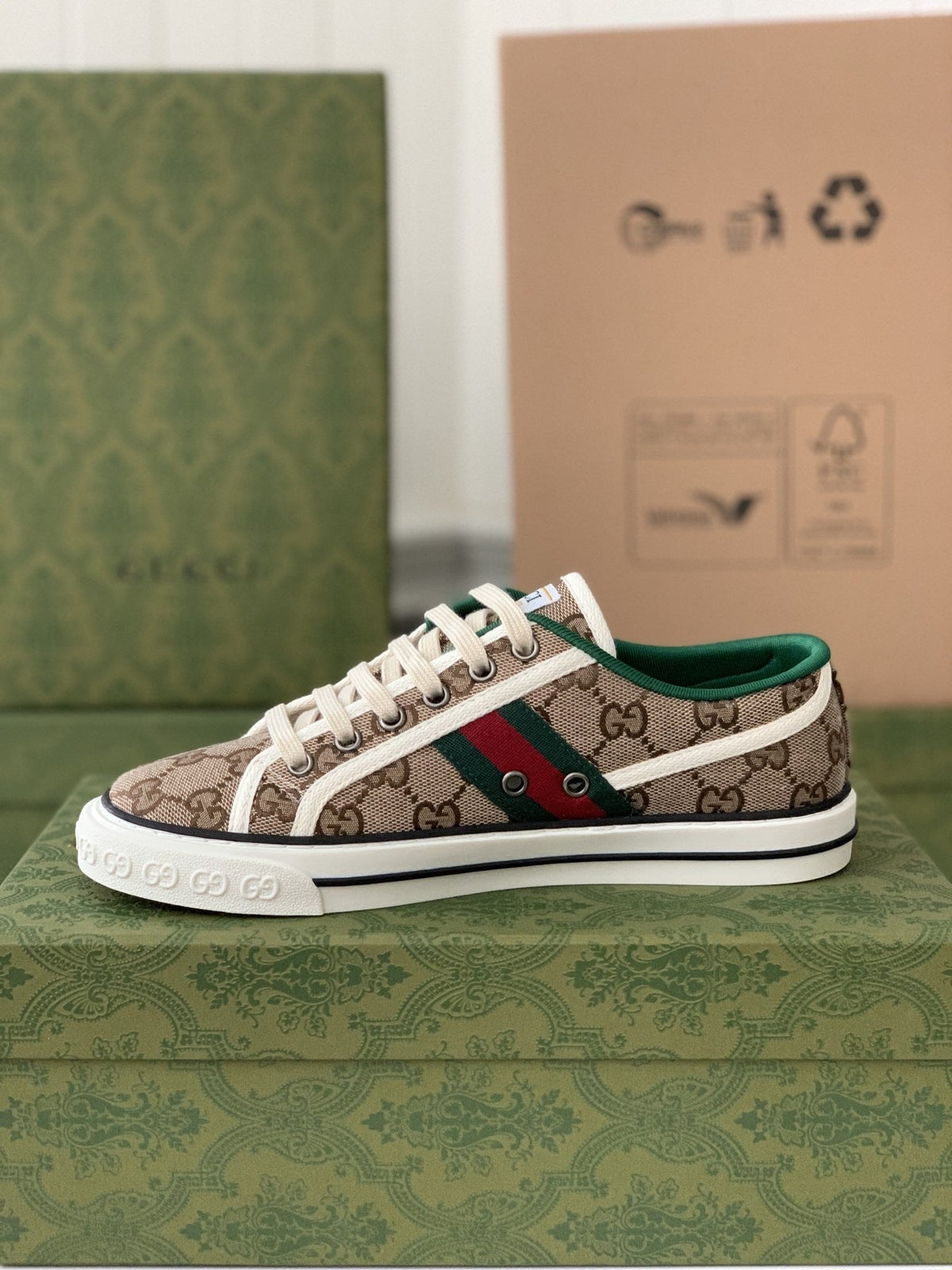 Gucci Tennis 1977 – Beige GG and White Stripe