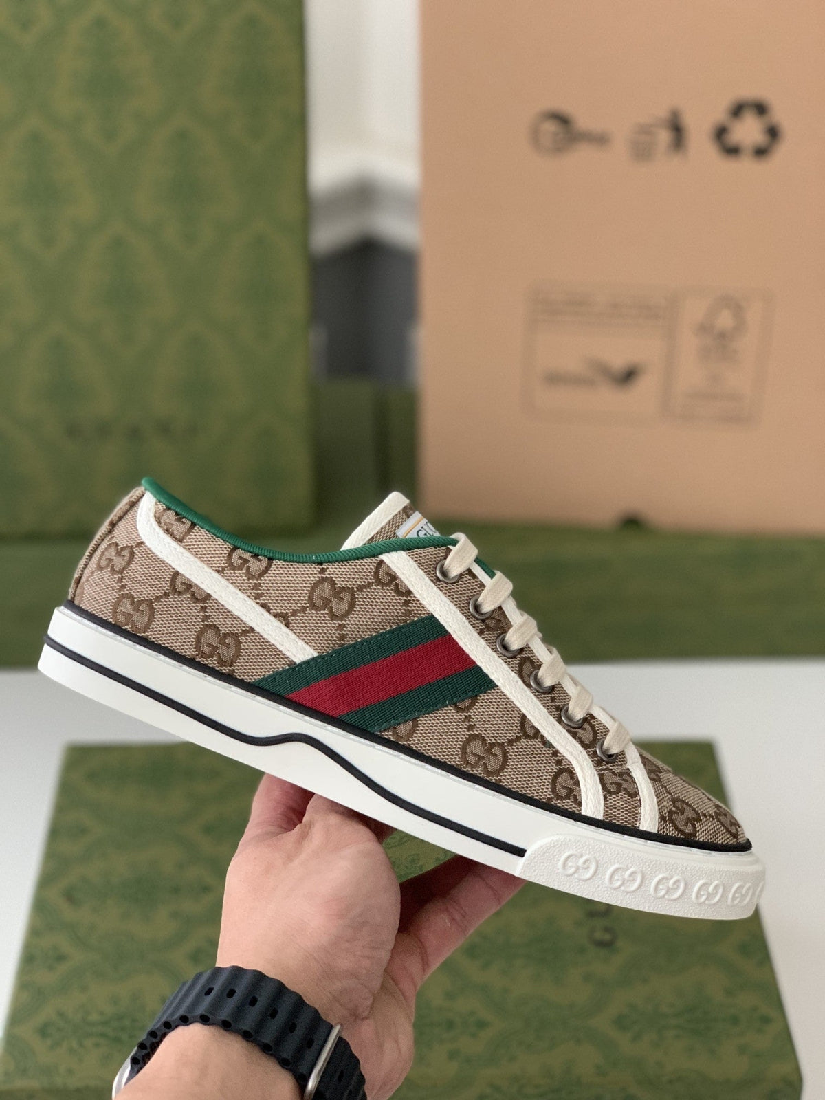 Gucci Tennis 1977 – Beige GG and White Stripe