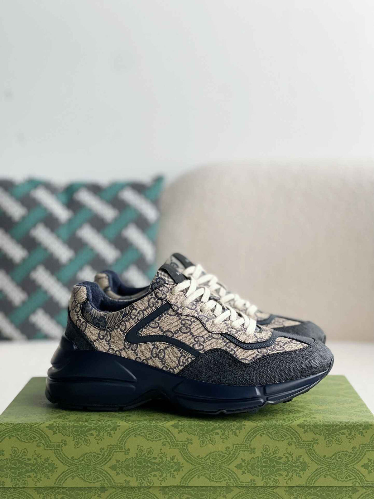 Gucci Rhyton Shoe – Blue and Beige GG Supreme Canvas